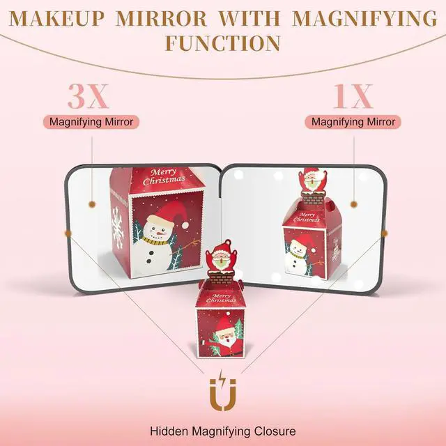Alt view image 4 of 7 - Compact Mirror with Light, 1X/3X Magnification LED Pocket Mirror for Women | Portable, Travel, Purse, Pocket, Gift, black, mini, small, essentials, led, fiberglass, batteries, rectangular