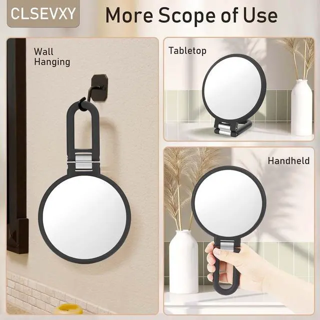 Alt view image 5 of 7 - CLSEVXY Magnifying Handheld Mirror Double Sided, 1X 20X Magnification Hand Mirrors, Travel Folding Hand Held Mirror, 360°Rotation Pedestal Makeup Vanity Mirror