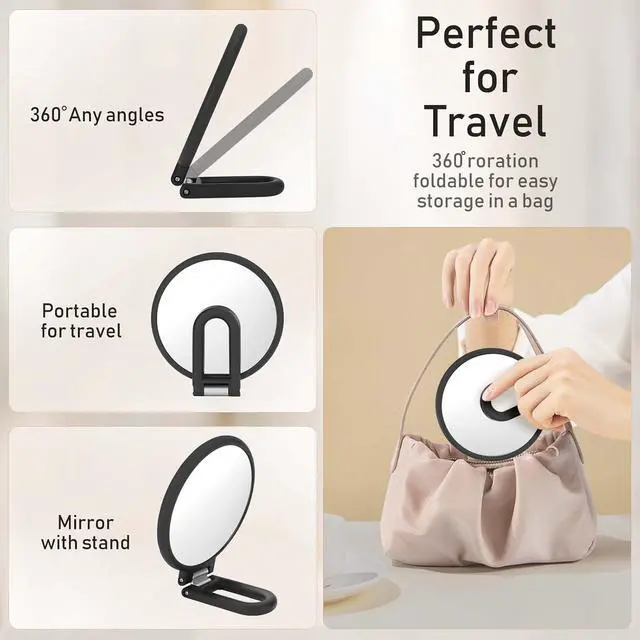 Alt view image 6 of 7 - CLSEVXY Magnifying Handheld Mirror Double Sided, 1X 20X Magnification Hand Mirrors, Travel Folding Hand Held Mirror, 360°Rotation Pedestal Makeup Vanity Mirror