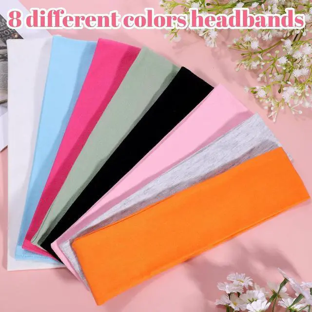 Alt view image 5 of 7 - obeoby 8 Pack Cotton Headbands for Sports, Non Slip Workout Hair Bands | Workout Headbands,95% cotton, Sweat Absorbing, Soft Stretch Fit, Stays in Place, Yoga Hairbands, for Running, Daily Wear