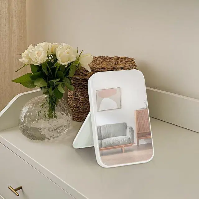 Alt view image 3 of 7 - 8-Inch Table Desk Vanity Makeup Mirror, Simple Portable Travel Mirror with Stand, Standing and Wall Hanging Dual-use, White