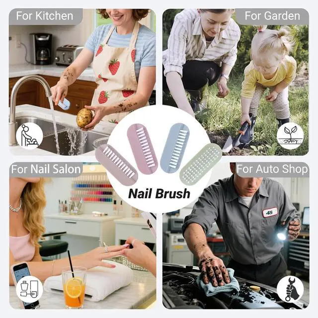 Alt view image 2 of 7 - Nail Brush for Cleaning Fingernails 2 Sided Hand Fingernail Scrub Brush with Soft Stiff Bristles Nail Cleaning Brush 4PCS Nail Scrubber Brushes for Men Women Kids