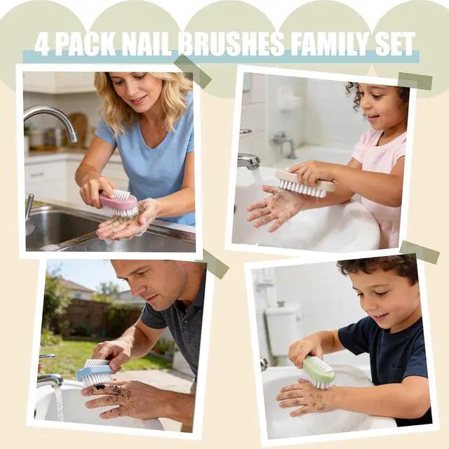 Alt view image 7 of 7 - Nail Brush for Cleaning Fingernails 2 Sided Hand Fingernail Scrub Brush with Soft Stiff Bristles Nail Cleaning Brush 4PCS Nail Scrubber Brushes for Men Women Kids