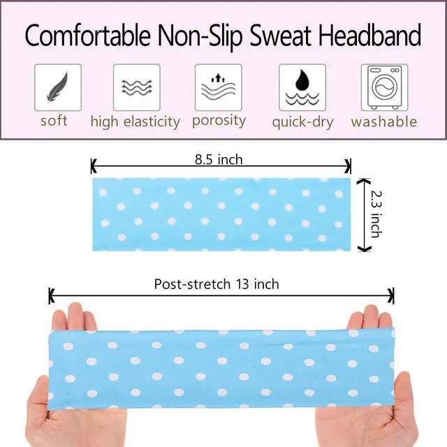Alt view image 2 of 6 - Leeven Polka Dot Headband for Women 6 Pack Non Slip Soft Elastic Floral Hairbands Soft Fabric Stripe Head Bands for s Heart Headbands