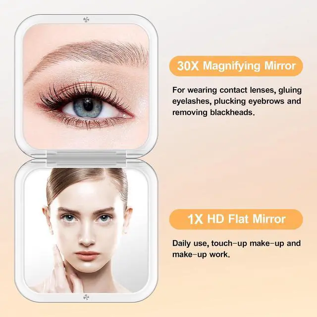 Alt view image 3 of 7 - MIYADIVA Compact Mirror, 30X Magnifying Mirror, Pocket Mirror for Purse, Travel Makeup Mirror with 30X/1X Magnification, Travel Essentials Mirrors, Precision Tweezers, Present for Girls