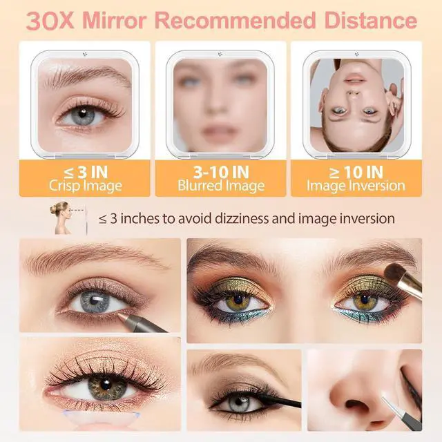 Alt view image 4 of 7 - MIYADIVA Compact Mirror, 30X Magnifying Mirror, Pocket Mirror for Purse, Travel Makeup Mirror with 30X/1X Magnification, Travel Essentials Mirrors, Precision Tweezers, Present for Girls