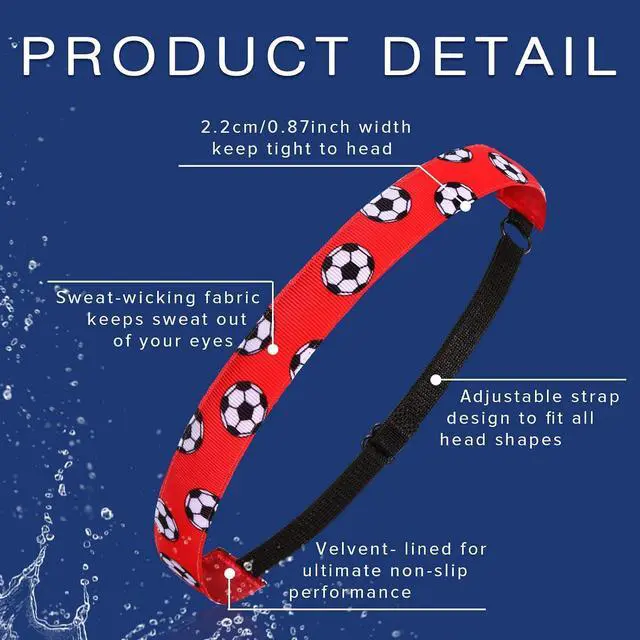 Alt view image 5 of 6 - SATINIOR 4Pcs Nonslip Soccer Headband for Girls, Black, White, Red, Blue | Adjustable Elastic Strap, Printed Soccer Ball Pattern, Sweatproof for Football Training, Youth Sports Headbands