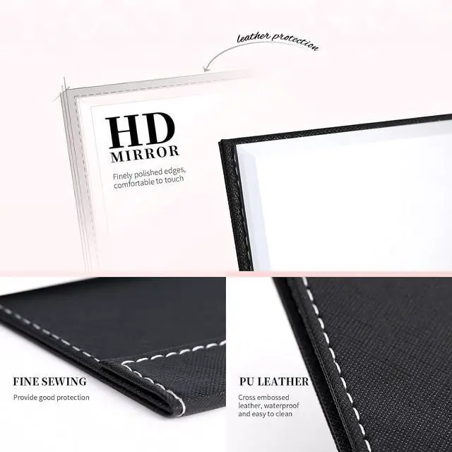 Alt view image 3 of 7 - DUcare Folding Table Mirror 6x8 Inch - Portable Desk & Travel Mirror with PU Leather Cover, Adjustable Stand for Makeup, Shaving, Crafting, Black
