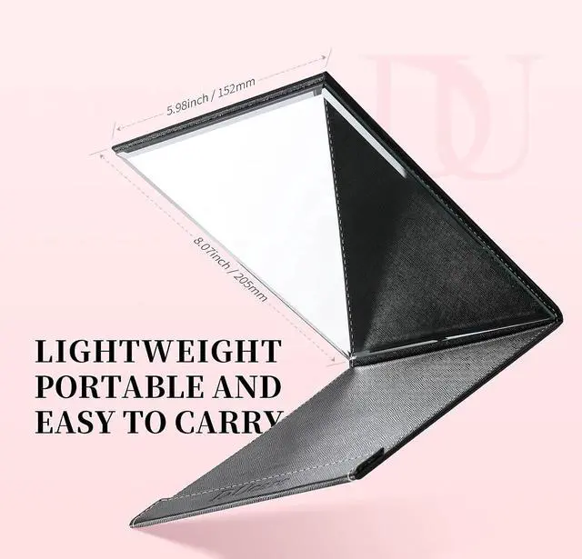 Alt view image 7 of 7 - DUcare Folding Table Mirror 6x8 Inch - Portable Desk & Travel Mirror with PU Leather Cover, Adjustable Stand for Makeup, Shaving, Crafting, Black