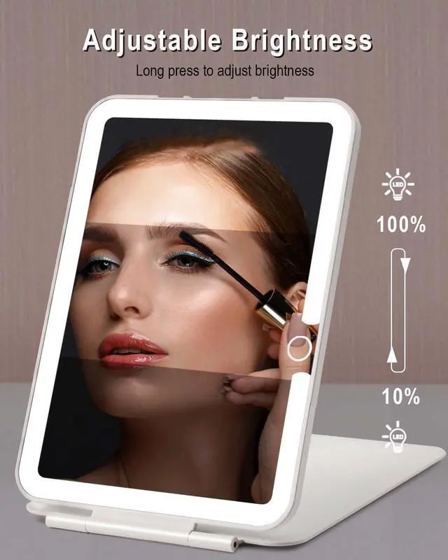 Alt view image 4 of 6 - Rechargeable Travel Mirror with Light 7x5 Inch | Portable Lighted Makeup Mirror,3 Color Lights Adjust Brightness,Tabletop Folding LED Mirror