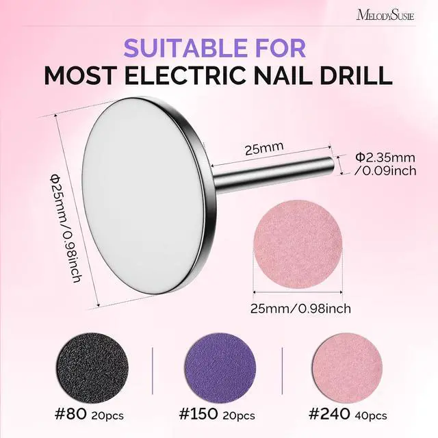 Alt view image 3 of 6 - MelodySusie 80Pcs Replacement Sandpaper Discs with 25mm Metal Drill Bit | 80 Coarse 150 Medium 240 Extreme Fine Grit, Electric Foot File Callus Remover Tool, Professional Nail Polishing Craft