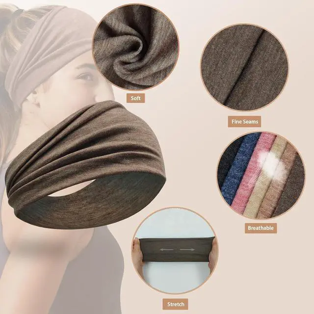 Alt view image 4 of 7 - 6 Pack Headbands for Women - Wide Hair Bands for Sports & Daily Use | Non Slip Sweat Head Bands, Soft Stretchy Head Wraps & Hair Accessories for Yoga, Workout, Gym, Washing Face, Makeup, Fashion