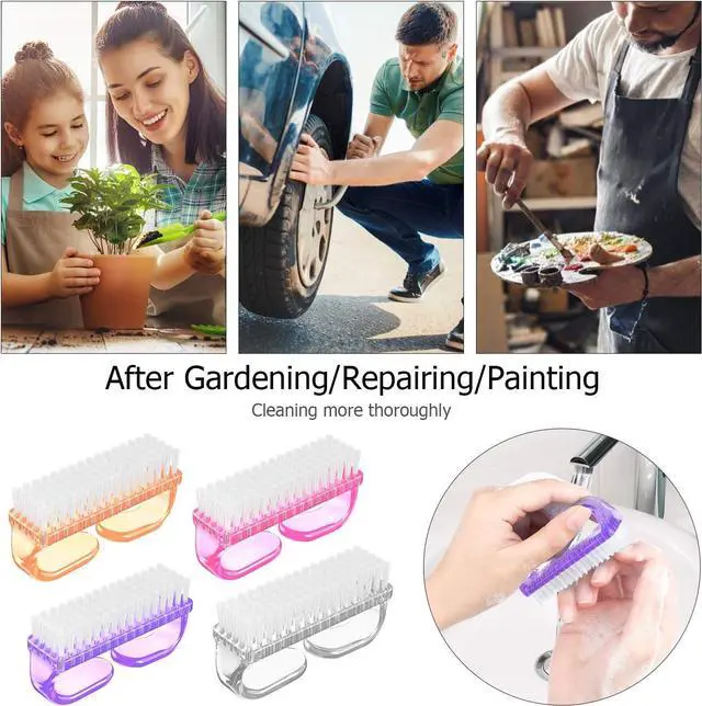Alt view image 4 of 7 - Larbois Handle Grip Nail Brush, Nail Brushes Hand Fingernail Brush Cleaner Scrubbing Kit Pedicure for Toes and Nails Men Women (4 Pack)