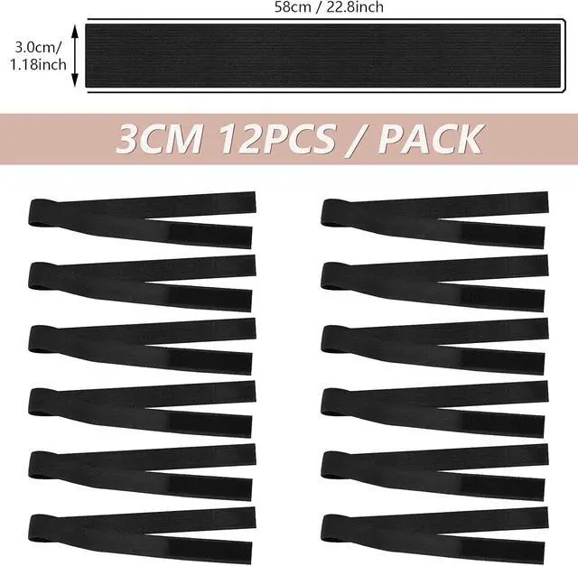 Alt view image 2 of 7 - WILLBOND 12 Pcs Elastic Bands for Wigs Adjustable Lace Melting Edge Wrap 1.2 x 23.6 Inch Black Wig Headband Bands for Lace Front