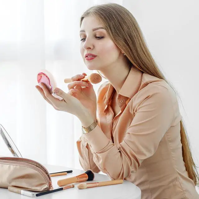 Alt view image 3 of 7 - Mini Hairbrush, Pocket Hairbrush With Mirror Pink Marble | Mini Make Up Mirror And Comb Set Compact, Foldable And Portable, A must Have For Ladies, Handbags And Essential For Travel