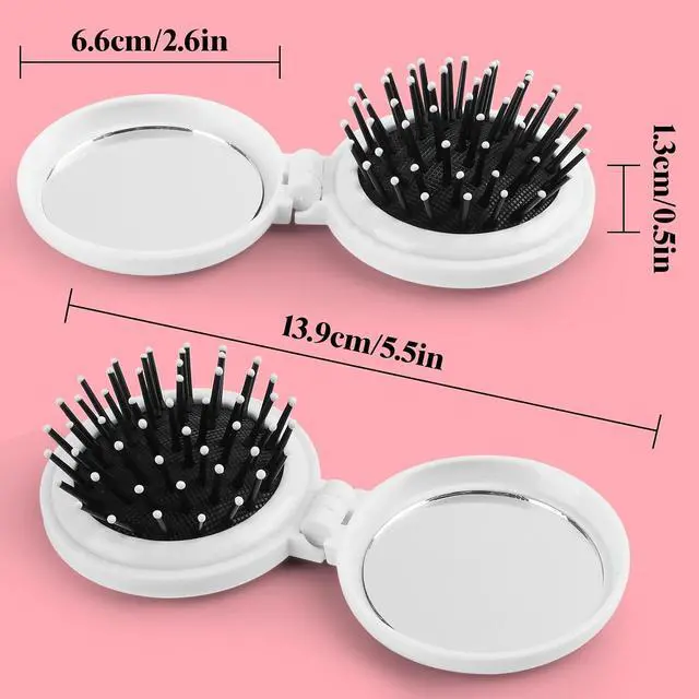 Alt view image 4 of 7 - Mini Hairbrush, Pocket Hairbrush With Mirror Pink Marble | Mini Make Up Mirror And Comb Set Compact, Foldable And Portable, A must Have For Ladies, Handbags And Essential For Travel