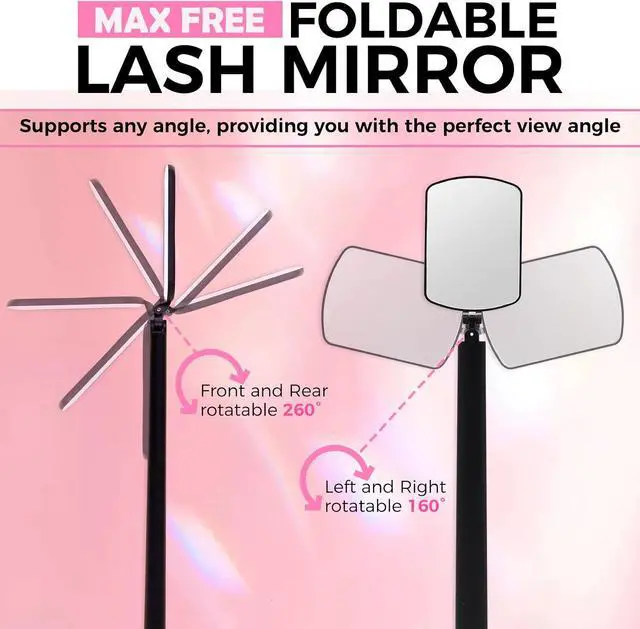 Alt view image 2 of 7 - Flexible Large Square Lash Mirror, 260°Rotation Folding Portable Eye Mirror for Eyelash Extensions, Adjustable for Easy Check, Lash Extension Supplies and Tool for Lash Techs, Black