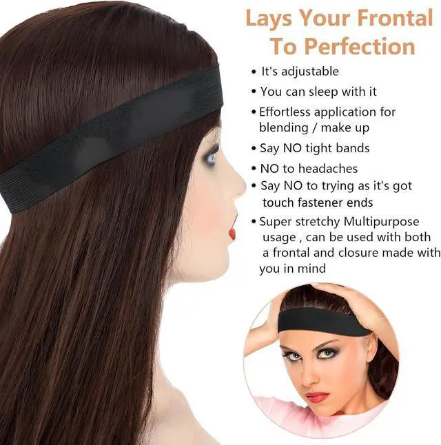 Alt view image 6 of 7 - WILLBOND 12 Pcs Elastic Bands for Wigs Adjustable Lace Melting Edge Wrap 1.2 x 23.6 Inch Black Wig Headband Bands for Lace Front