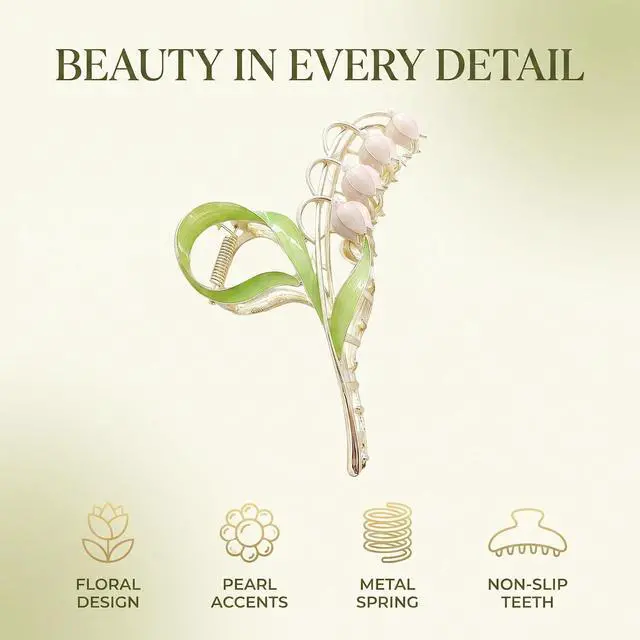 Alt view image 5 of 7 - Pink Lily of The Valley Flower Hair Clips, Large Metal Claw Clip,Orchid Clamps,Lily Jaw Clamp Styling Accessories for Thick Thin,Clips and Barrettes