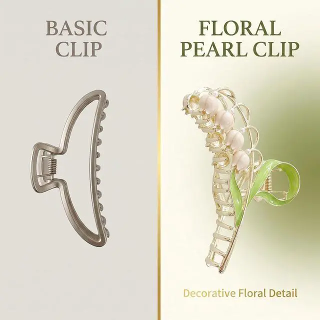Alt view image 6 of 7 - Pink Lily of The Valley Flower Hair Clips, Large Metal Claw Clip,Orchid Clamps,Lily Jaw Clamp Styling Accessories for Thick Thin,Clips and Barrettes