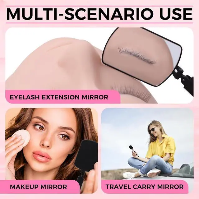 Alt view image 6 of 7 - Flexible Large Square Lash Mirror, 260°Rotation Folding Portable Eye Mirror for Eyelash Extensions, Adjustable for Easy Check, Lash Extension Supplies and Tool for Lash Techs, Black