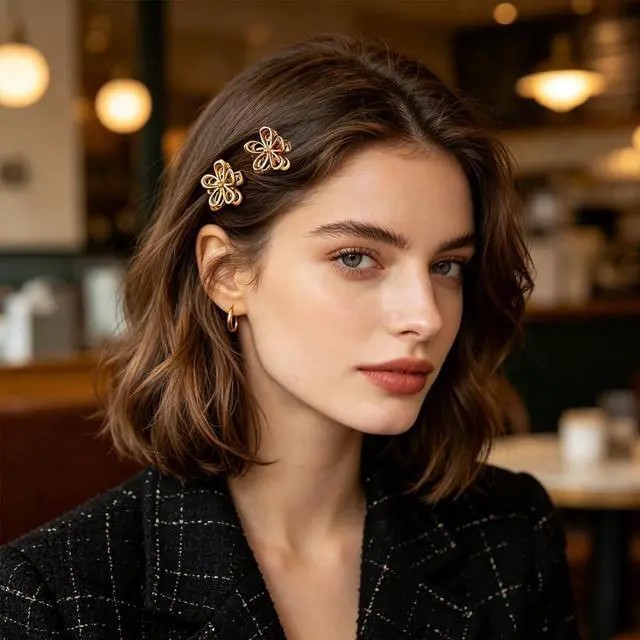 Alt view image 4 of 7 - Flower Hair Clips Mini Metal Claw Clips for Women Thin Thick Hair Decorative Accessories (Gold)
