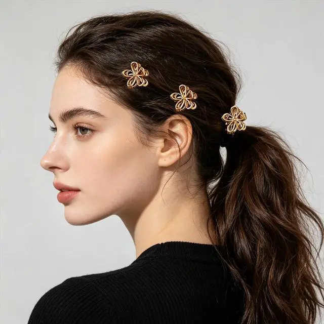 Alt view image 5 of 7 - Flower Hair Clips Mini Metal Claw Clips for Women Thin Thick Hair Decorative Accessories (Gold)