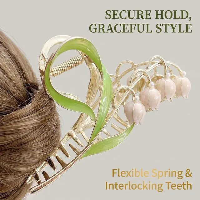 Alt view image 7 of 7 - Pink Lily of The Valley Flower Hair Clips, Large Metal Claw Clip,Orchid Clamps,Lily Jaw Clamp Styling Accessories for Thick Thin,Clips and Barrettes