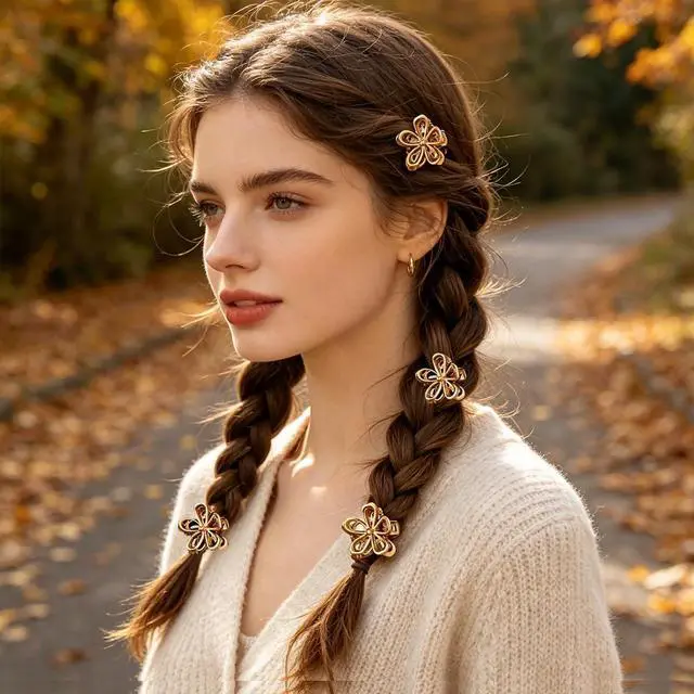 Alt view image 6 of 7 - Flower Hair Clips Mini Metal Claw Clips for Women Thin Thick Hair Decorative Accessories (Gold)