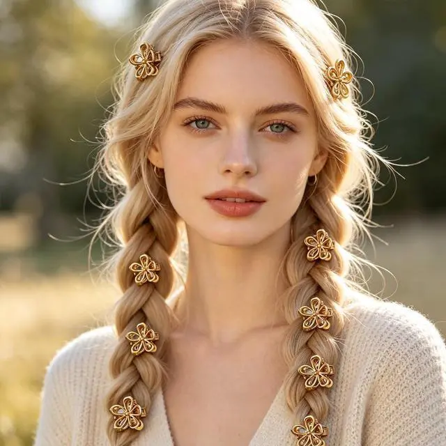 Alt view image 7 of 7 - Flower Hair Clips Mini Metal Claw Clips for Women Thin Thick Hair Decorative Accessories (Gold)