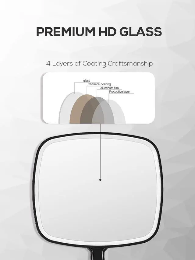 Alt view image 3 of 7 - 12.4" Lx 9" W Handheld Mirror, Wide View Shower Mirror, Black | Hangable, Hand Salon Mirror with Handle, Barber mirror,Distortion-Free, Hand Mirror for Men and Women, for Makeup, Shaving