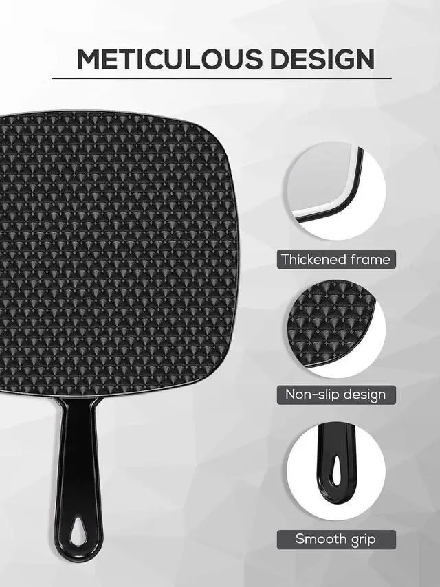 Alt view image 5 of 7 - 12.4" Lx 9" W Handheld Mirror, Wide View Shower Mirror, Black | Hangable, Hand Salon Mirror with Handle, Barber mirror,Distortion-Free, Hand Mirror for Men and Women, for Makeup, Shaving