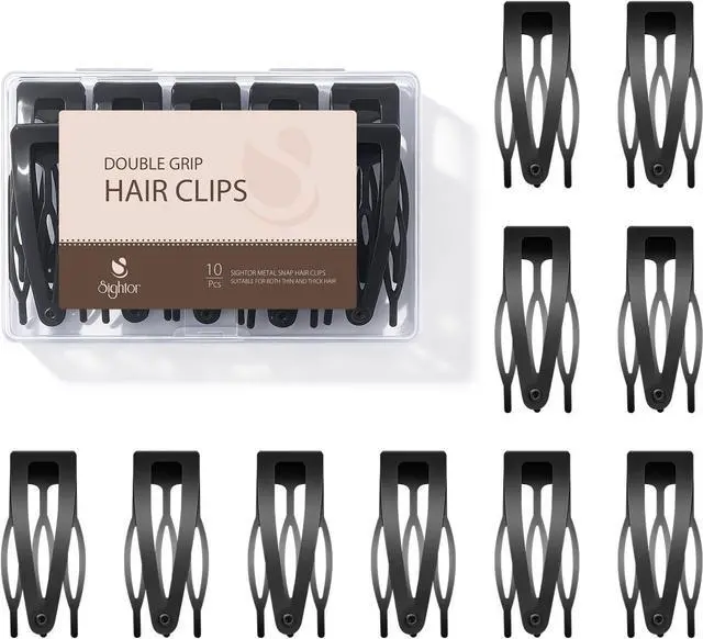 Main image of Sightor 10 Pcs Double Grip Hair Clips, Metal Snap Hair Clips Hair Barrettes | Non Slip Hair Clips Black Barrettes Women Hair Styling Hair Accessories for Thin Thick Hair