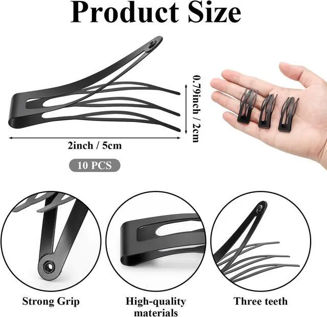 Alt view image 2 of 7 - Sightor 10 Pcs Double Grip Hair Clips, Metal Snap Hair Clips Hair Barrettes | Non Slip Hair Clips Black Barrettes Women Hair Styling Hair Accessories for Thin Thick Hair