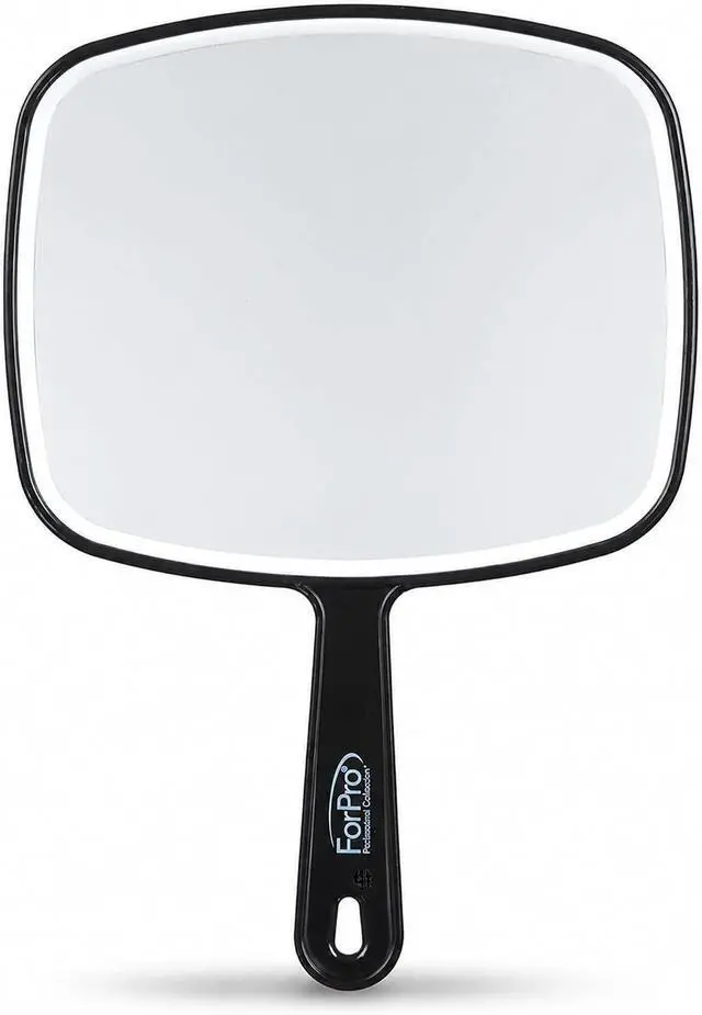 Main image of ForPro 9.6" L x 6.3" W Hand Mirror with Handle, Distortion-Free, Black | for Salon & Makeup Application, Vanity Mirror, Magnifying Makeup Mirror, Salon Mirror, Salon & Spa Essentials