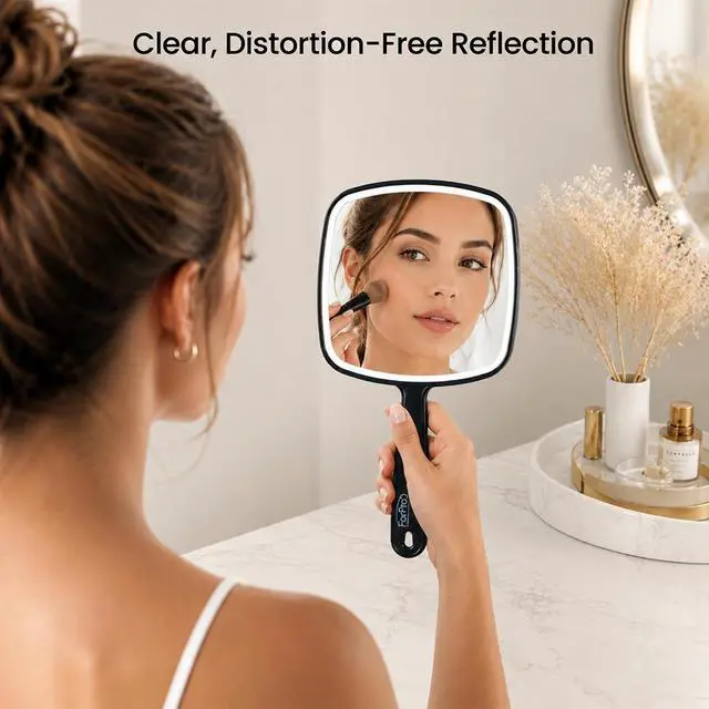 Alt view image 2 of 7 - ForPro 9.6" L x 6.3" W Hand Mirror with Handle, Distortion-Free, Black | for Salon & Makeup Application, Vanity Mirror, Magnifying Makeup Mirror, Salon Mirror, Salon & Spa Essentials