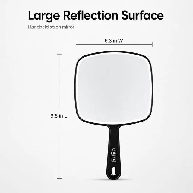 Alt view image 6 of 7 - ForPro 9.6" L x 6.3" W Hand Mirror with Handle, Distortion-Free, Black | for Salon & Makeup Application, Vanity Mirror, Magnifying Makeup Mirror, Salon Mirror, Salon & Spa Essentials