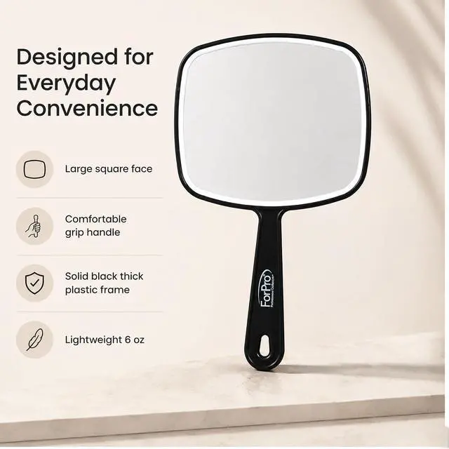 Alt view image 7 of 7 - ForPro 9.6" L x 6.3" W Hand Mirror with Handle, Distortion-Free, Black | for Salon & Makeup Application, Vanity Mirror, Magnifying Makeup Mirror, Salon Mirror, Salon & Spa Essentials