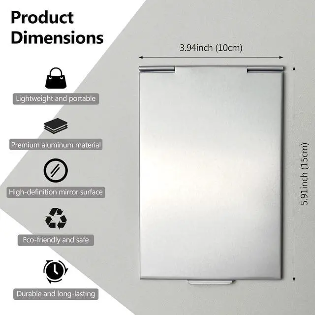 Alt view image 2 of 7 - Simple Flip-Top Makeup Mirror, Portable Folding Ultra-Slim Aluminum Vanity Mirror for Makeup, Travel & Grooming, 5.91x3.94 Inch