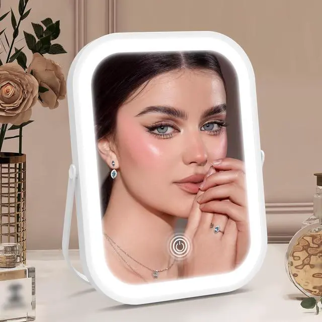 Main image of ROLOVE 6x8 Inch Rechargeable Makeup Mirror with Lights, 3 Color, Portable | LED Lighting, Stepless Dimming, 1500mAh Battery, Type-C Charging, Touch Control, 1X True Reflection, Tabletop & Travel Use