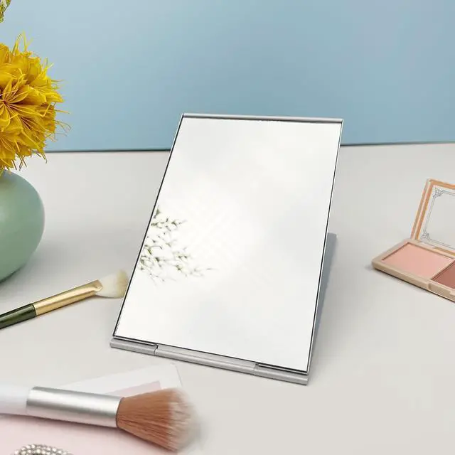 Alt view image 7 of 7 - Simple Flip-Top Makeup Mirror, Portable Folding Ultra-Slim Aluminum Vanity Mirror for Makeup, Travel & Grooming, 5.91x3.94 Inch