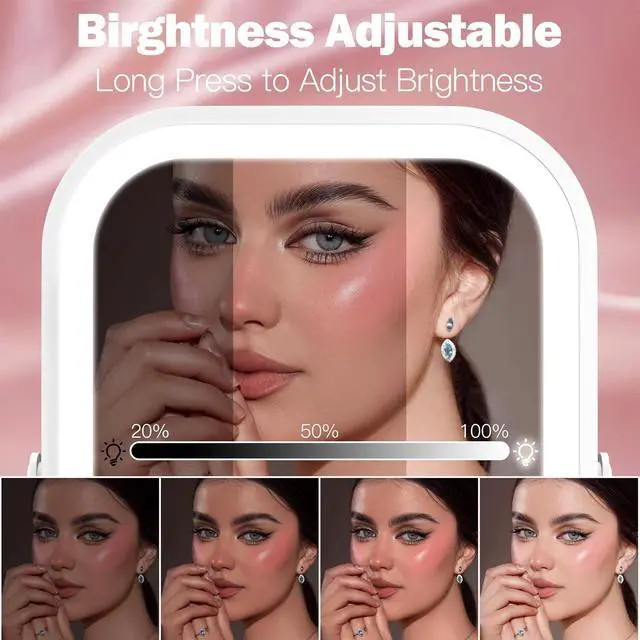 Alt view image 5 of 7 - ROLOVE 6x8 Inch Rechargeable Makeup Mirror with Lights, 3 Color, Portable | LED Lighting, Stepless Dimming, 1500mAh Battery, Type-C Charging, Touch Control, 1X True Reflection, Tabletop & Travel Use