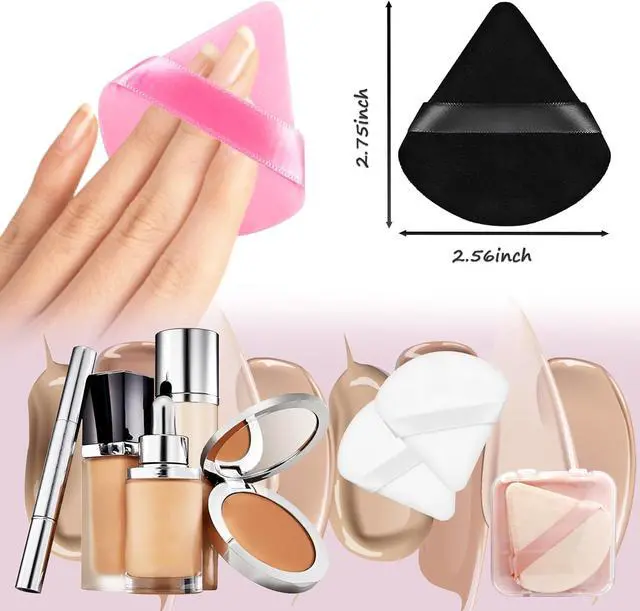 Alt view image 2 of 7 - 8 Pieces Triangle Powder Puff with 4 Travel Cases, Triangle Makeup Puff, Reusable Velour Makeup Sponge Blending Puff for Loose Powder and Foundation, Beauty Makeup Tools (4 colors)