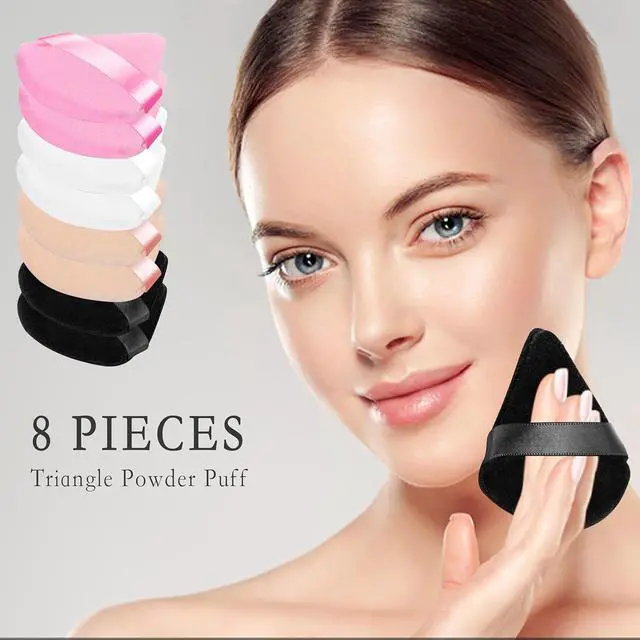 Alt view image 6 of 7 - 8 Pieces Triangle Powder Puff with 4 Travel Cases, Triangle Makeup Puff, Reusable Velour Makeup Sponge Blending Puff for Loose Powder and Foundation, Beauty Makeup Tools (4 colors)