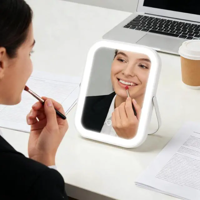 Alt view image 7 of 7 - ROLOVE 6x8 Inch Rechargeable Makeup Mirror with Lights, 3 Color, Portable | LED Lighting, Stepless Dimming, 1500mAh Battery, Type-C Charging, Touch Control, 1X True Reflection, Tabletop & Travel Use