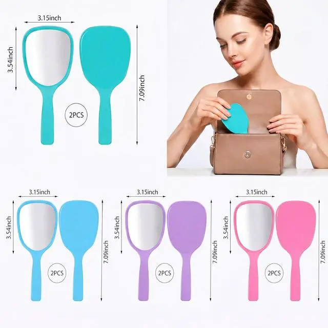 Alt view image 2 of 7 - Jetec 8 Pcs Small Handheld Hand Mirrors, Blue, Green, Pink, Purple | 1X Compact Travel Makeup Mirror, Mini DIY Crafts Mirror, 3.15 x 7.09 in, for Kid Girl Cosmetic Classroom Salon Party Favors