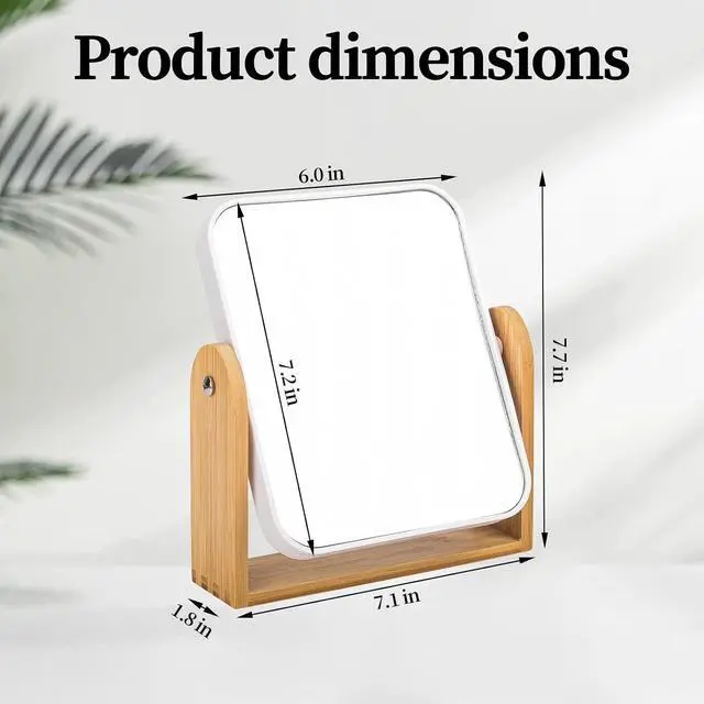 Alt view image 2 of 6 - Desk Mirror,Mirror for Desk,1X/3X Magnifying Double-Sided 360°Flippable Vanity Mirror,Makeup Mirror,with Natural Bamboo Stand-White