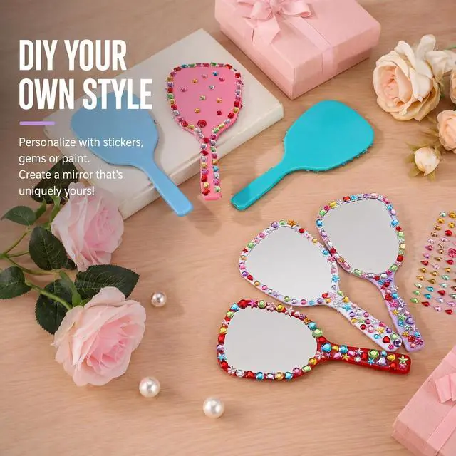 Alt view image 4 of 7 - Jetec 8 Pcs Small Handheld Hand Mirrors, Blue, Green, Pink, Purple | 1X Compact Travel Makeup Mirror, Mini DIY Crafts Mirror, 3.15 x 7.09 in, for Kid Girl Cosmetic Classroom Salon Party Favors