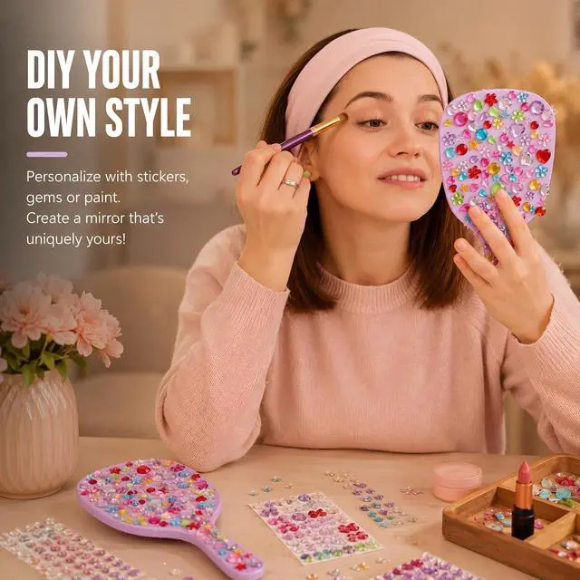 Alt view image 3 of 7 - Jetec 8 Pcs Small Handheld Hand Mirrors, Blue, Green, Pink, Purple | 1X Compact Travel Makeup Mirror, Mini DIY Crafts Mirror, 3.15 x 7.09 in, for Kid Girl Cosmetic Classroom Salon Party Favors