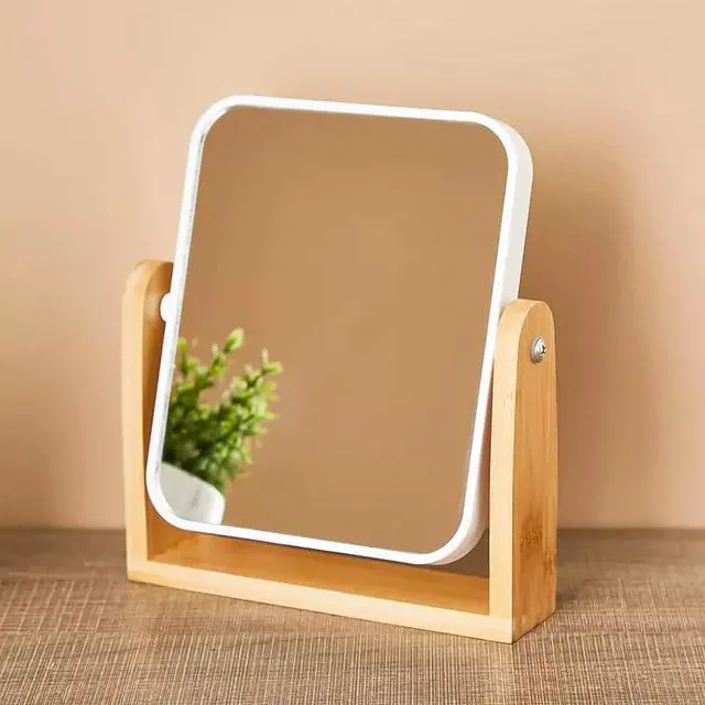 Alt view image 5 of 6 - Desk Mirror,Mirror for Desk,1X/3X Magnifying Double-Sided 360°Flippable Vanity Mirror,Makeup Mirror,with Natural Bamboo Stand-White